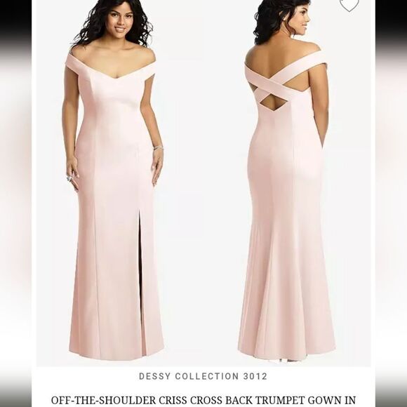 NWT Dessy Collection Off-Shoulder Light Pink Maxi Dress 3012 Cross Back Size 10 - Picture 15 of 15